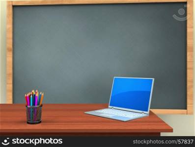 3d illustration of chalkboard with computer text and. 3d blank