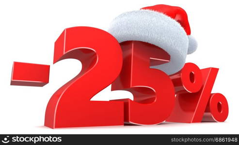 3d illustration of Christmas 25 percent discount sign