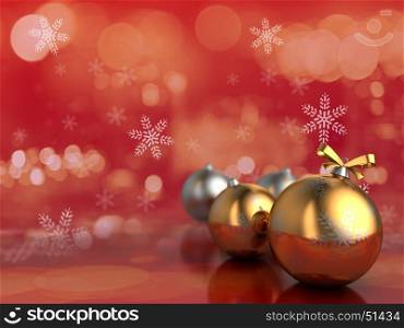 3d illustration of christmas backgorund with balls, red colors