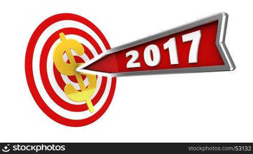 3d illustration of circles target with 2017 year arrow and dollar sign over white background