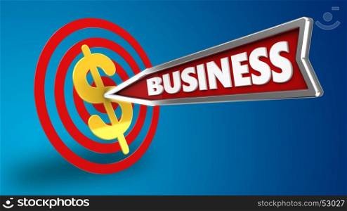 3d illustration of circles target with business arrow and dollar sign over blue background