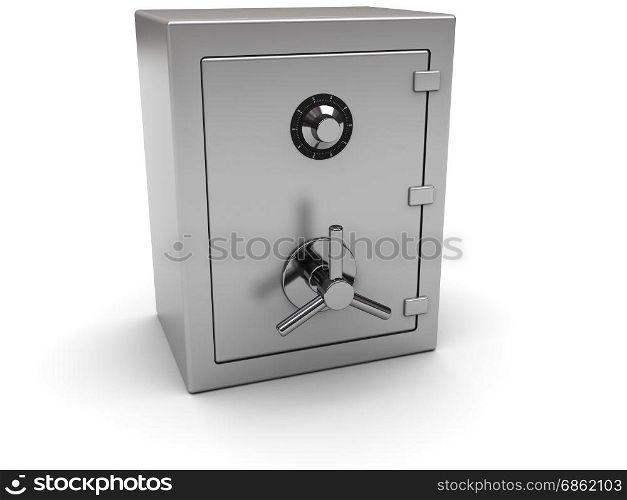 3d illustration of closed steel safe over white background