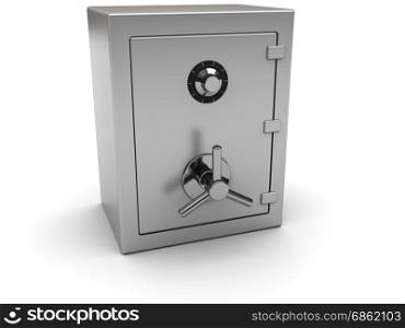 3d illustration of closed steel safe over white background