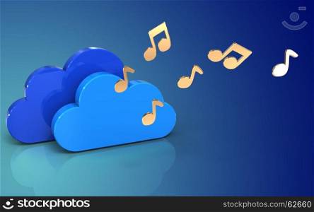 3d illustration of clouds over blue gradient background with notes. 3d clouds blank