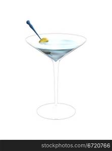3D illustration of cocktail glass with green olives