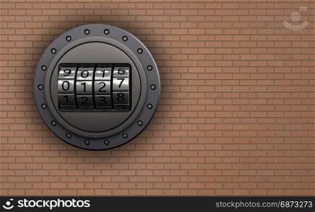 3d illustration of code dial over bricks wall background. 3d blank blank