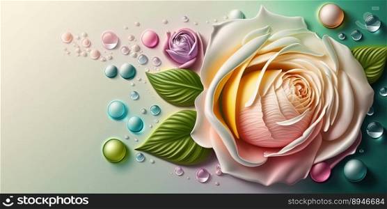 3D Illustration of Colorful Rose Flower Blooming
