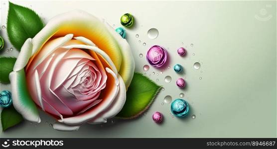 3D Illustration of Colorful Rose Flower In Bloom