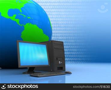 3d illustration of computer and earth globe, internet metaphor