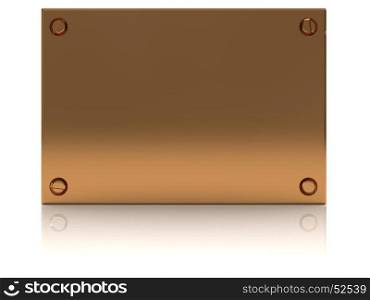 3d illustration of copper plate with reflection at wet floor