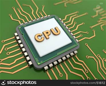3d illustration of CPU over green background