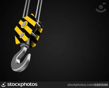 3d illustration of crane hook over black background. 3d of crane hook