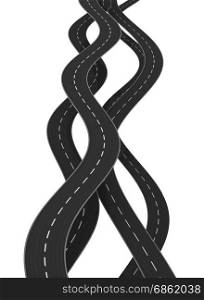 3d illustration of curved roads isolated over white background