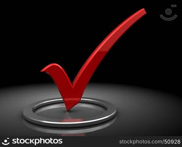 3d illustration of dark background with red checkmark in circle