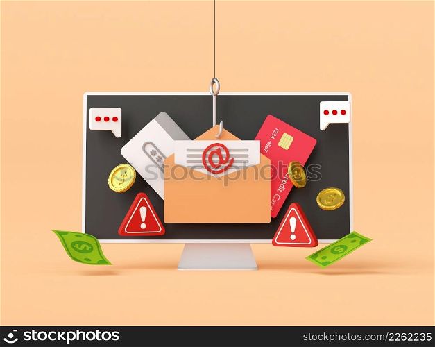 3d illustration of Data phishing concept, Online scam, malware and password phishing