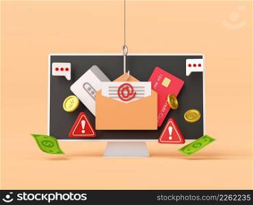 3d illustration of Data phishing concept, Online scam, malware and password phishing