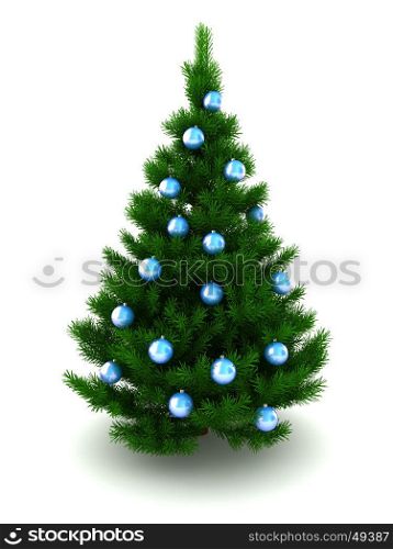 3d illustration of decorated christmas tree over white background