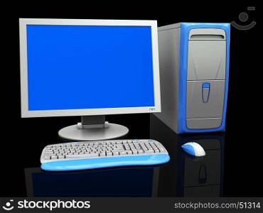 3d illustration of desktop computer over black background