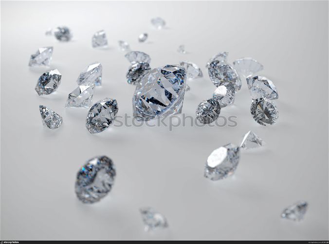 3D illustration of diamonds on gray background