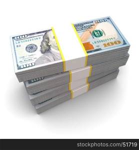 3d illustration of dollars stack, new banknotes
