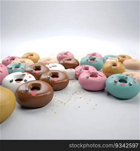 3d illustration of donuts with chocolate frosting and sprinkles