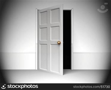 3d illustration of door opened to dark room