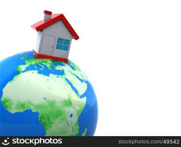 3d illustration of earth globe with house on it