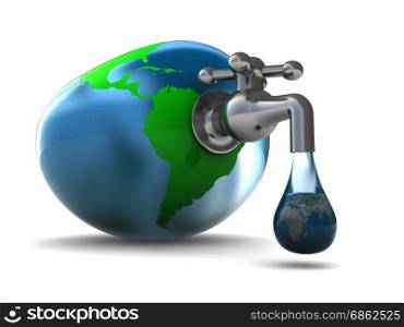 3d illustration of earth globe with water faucet