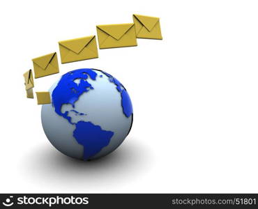 3d illustration of earth with mail envelopes background