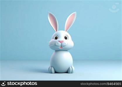 3D illustration of Easter Bunny on blue background, Generative AI