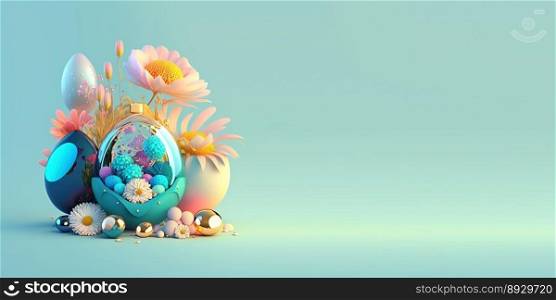 3D Illustration of Easter Eggs and Flowers with a Fairy Tale Theme