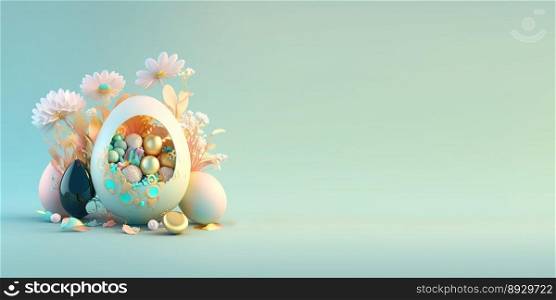 3D Illustration of Easter Eggs and Flowers with a Fairy Tale Theme