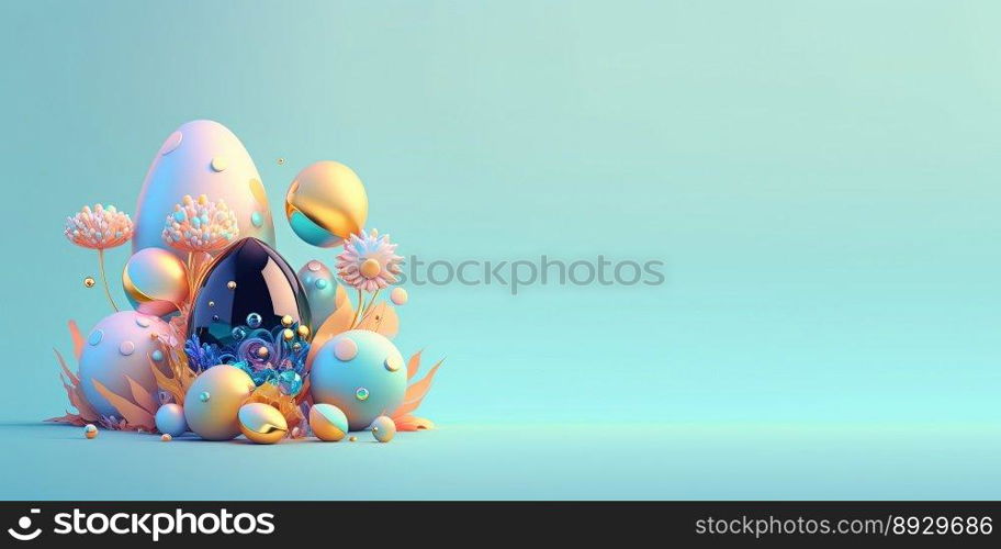 3D Illustration of Easter Eggs and Flowers with a Fantasy Theme