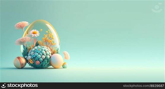 3D Illustration of Easter Eggs and Flowers with a Fantasy Wonderland Theme for Banner