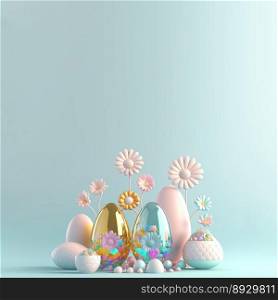 3D Illustration of Eggs and Flowers for Easter Celebration Background