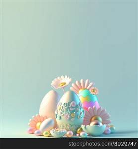 3D Illustration of Eggs and Flowers for Easter Day Greeting Card Background