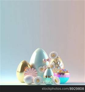 3D Illustration of Eggs and Flowers for Easter Party Background