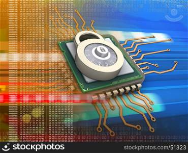 3d illustration of electronic board over code background with lock