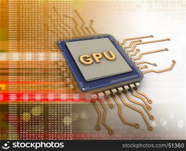 3d illustration of electronic board over white background with gpu sign