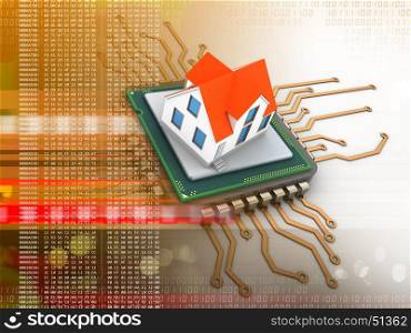 3d illustration of electronic board over white background with house