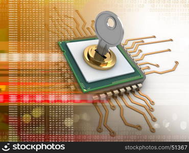 3d illustration of electronic board over white background with key