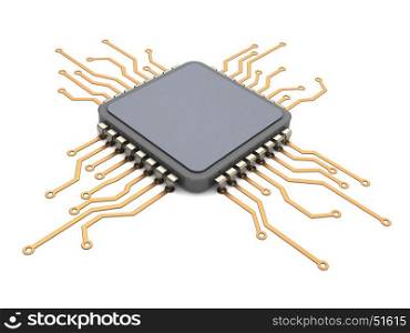 3d illustration of electronic circuit and CPU over white background
