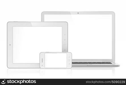 3D illustration of electronic devices isolated on white