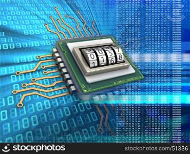 3d illustration of electronic microprocessor over digital background with code protection