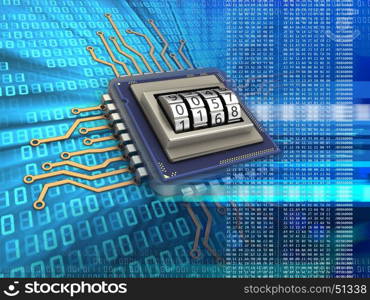 3d illustration of electronic microprocessor over digital background with code protection