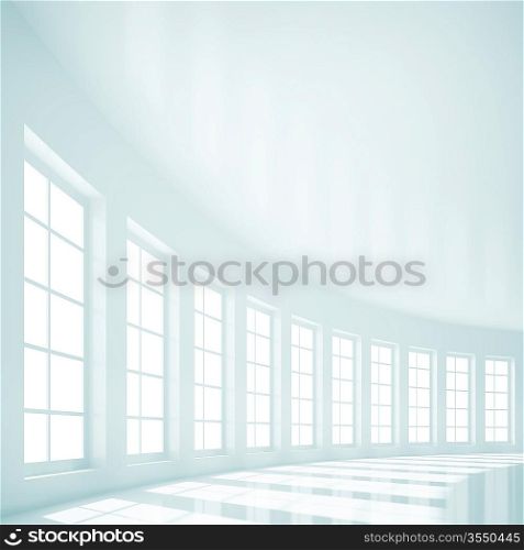 3d Illustration of Empty Hall with Windows