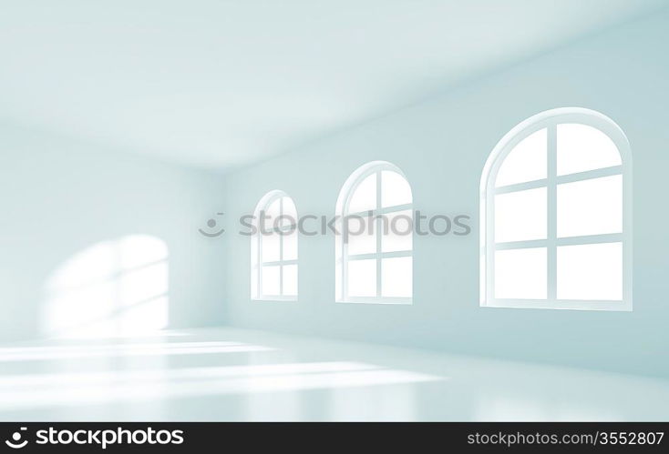 3d Illustration of Empty Room Interior with Windows