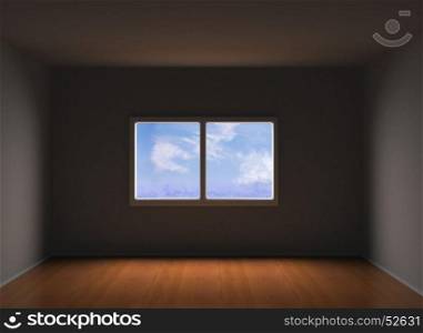 3d illustration of empty room with parquer floor