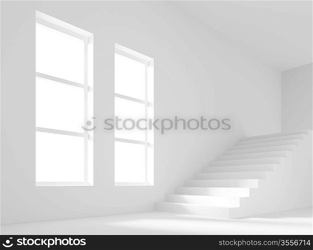 3d Illustration of Empty Room with Staircase
