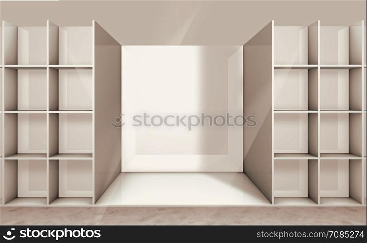 3D illustration of empty shelf on the department store